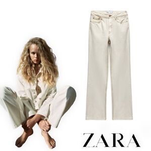 ZARA | Ecru | Z1975 MID RISE STRAIGHT LONG LENGTH JEANS
